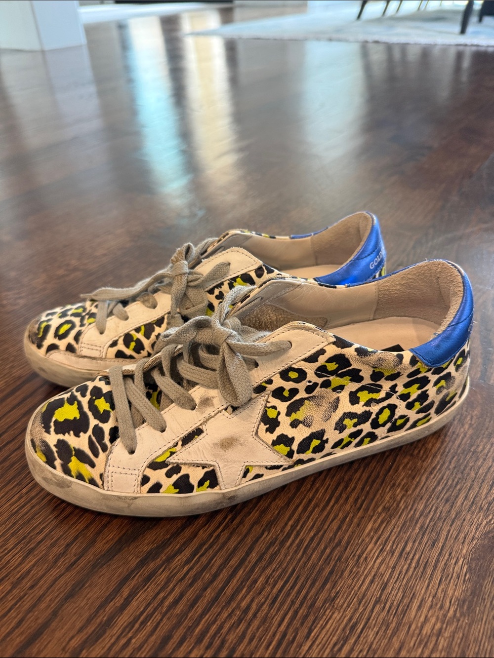 Golden Goose Leopard Print Sneakers with Blue Heel